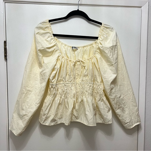Ciao Lucia Raphaela Square Neck Smocked Top Cream Size Large Cotton Long Sleeve - Picture 3 of 8